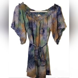 ♥️ UMGEE WOMEN'S OFF THE SHOULDER BLOUSE BLUE TIE DYE SIZE SMALL ♥️